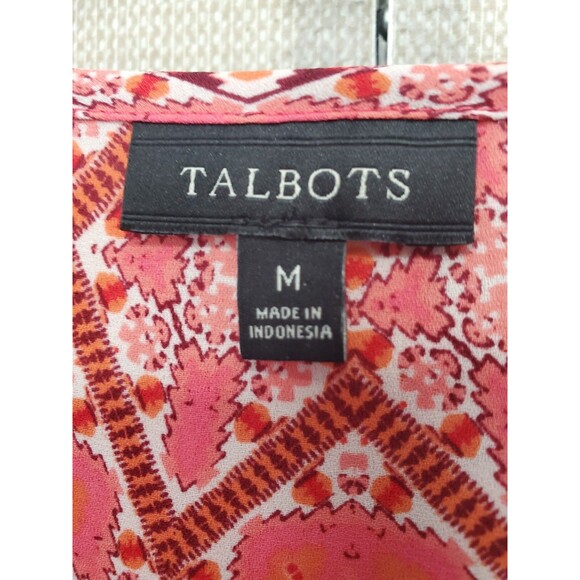 Talbots Split Neck Geo Print Long Sleeve Button-Up Blouse Size Medium - Picture 3 of 5